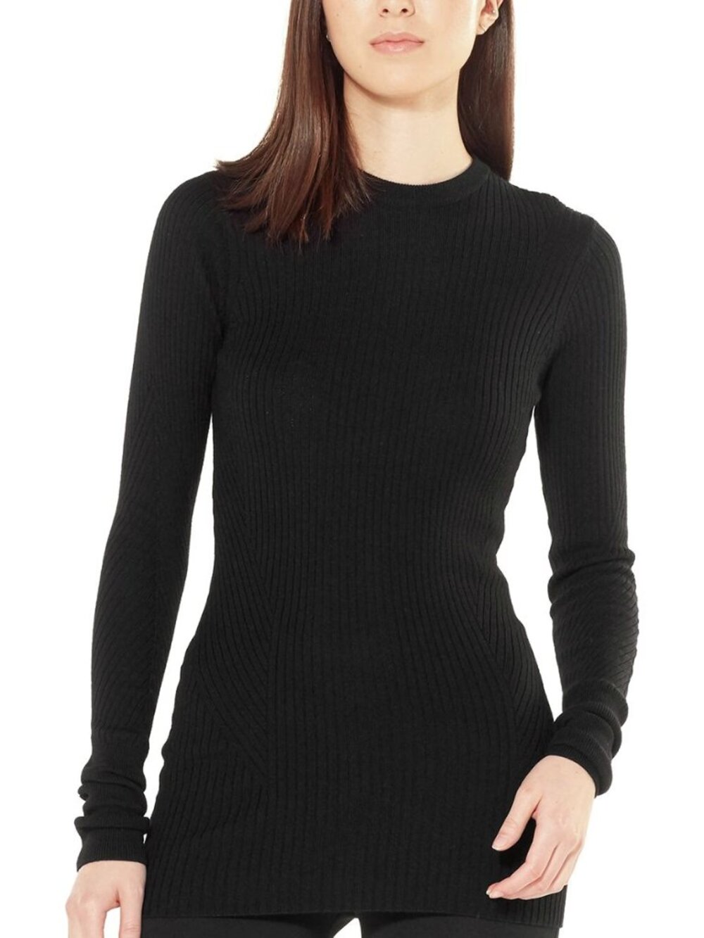 ICEBREAKER Valley Black 100% Wool Ribbed Knit Baselayer Slim Sweater, Size S